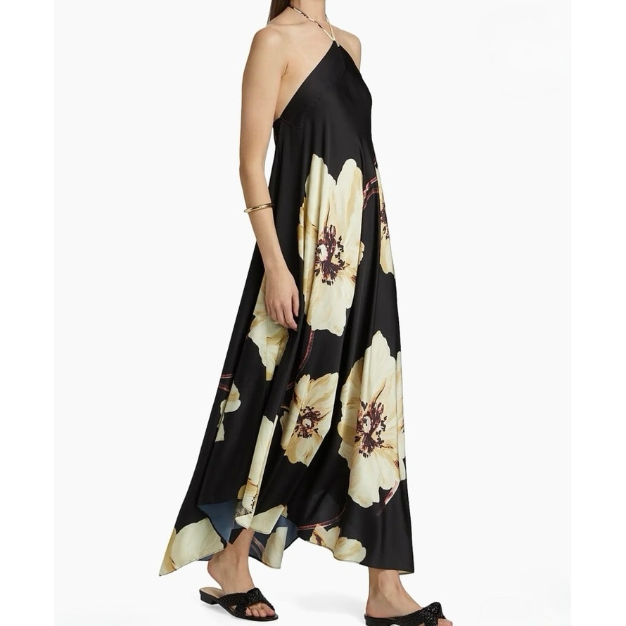 Misa Los Angeles Raban Black Floral Satin Maxi Dress Size Xs